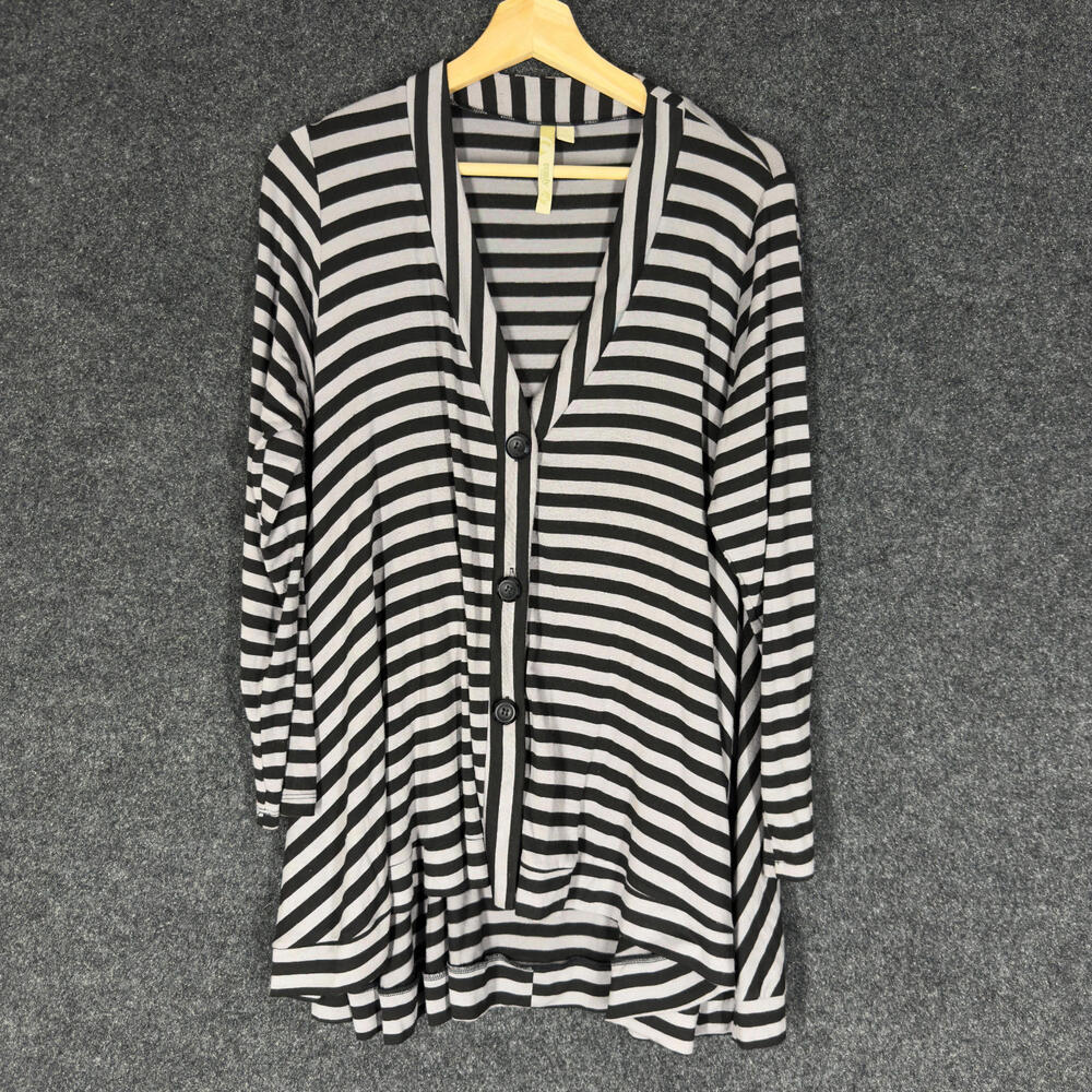 Comfy Cardigan Women S Small Gray Striped Button Up V-Neck Long Sleeve Casual